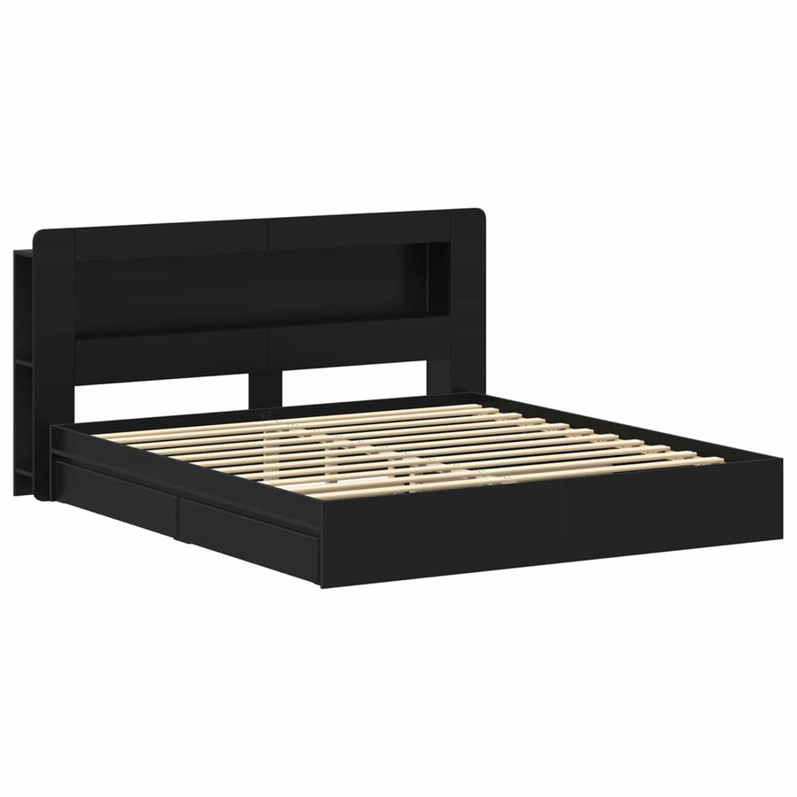 Bedframe met opslag met lade Zwart 200 x 200 cm Bewerkt hout