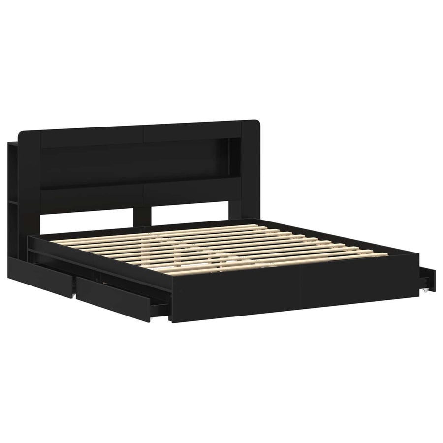 Bedframe met opslag met lade Zwart 200 x 200 cm Bewerkt hout