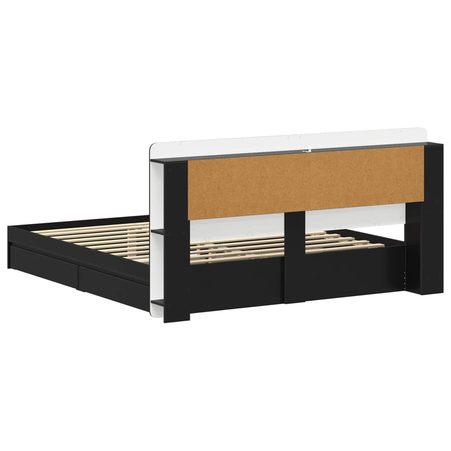 Bedframe met opslag met lade Zwart 200 x 200 cm Bewerkt hout