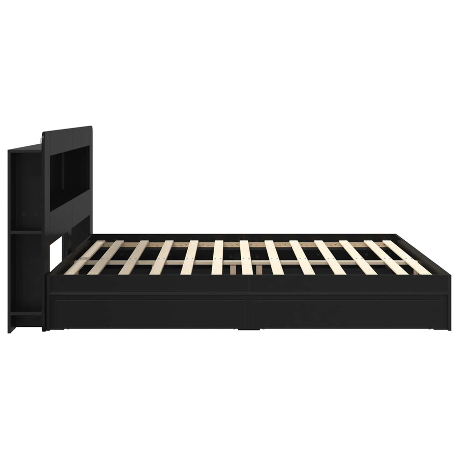 Bedframe met opslag met lade Zwart 200 x 200 cm Bewerkt hout