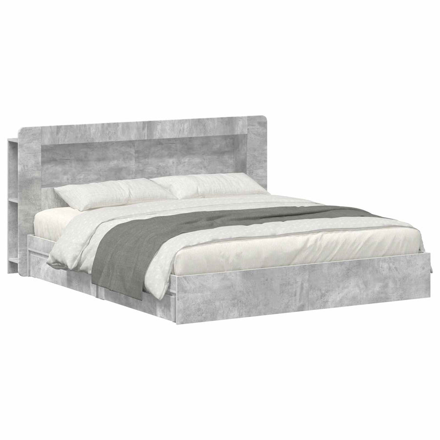 Bedframe met opslag Betongrijs 200 x 200 cm Bewerkt hout