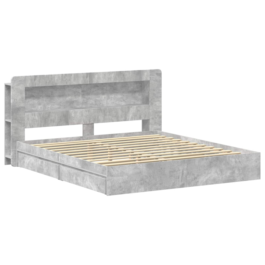 Bedframe met opslag Betongrijs 200 x 200 cm Bewerkt hout