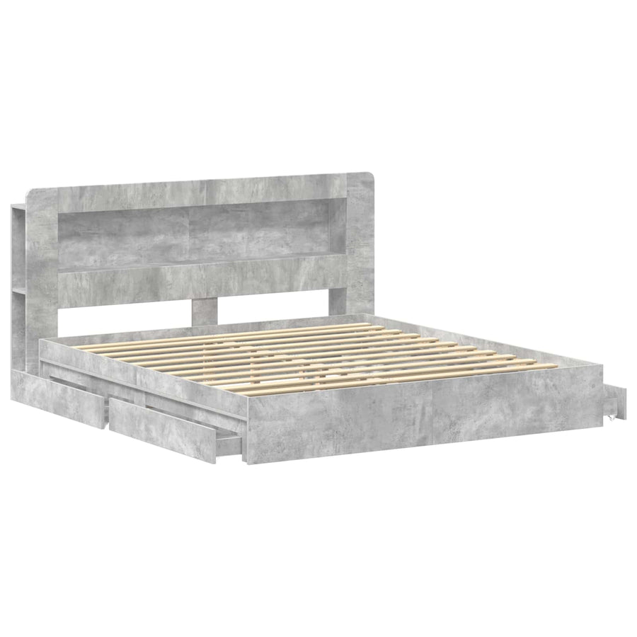 Bedframe met opslag Betongrijs 200 x 200 cm Bewerkt hout