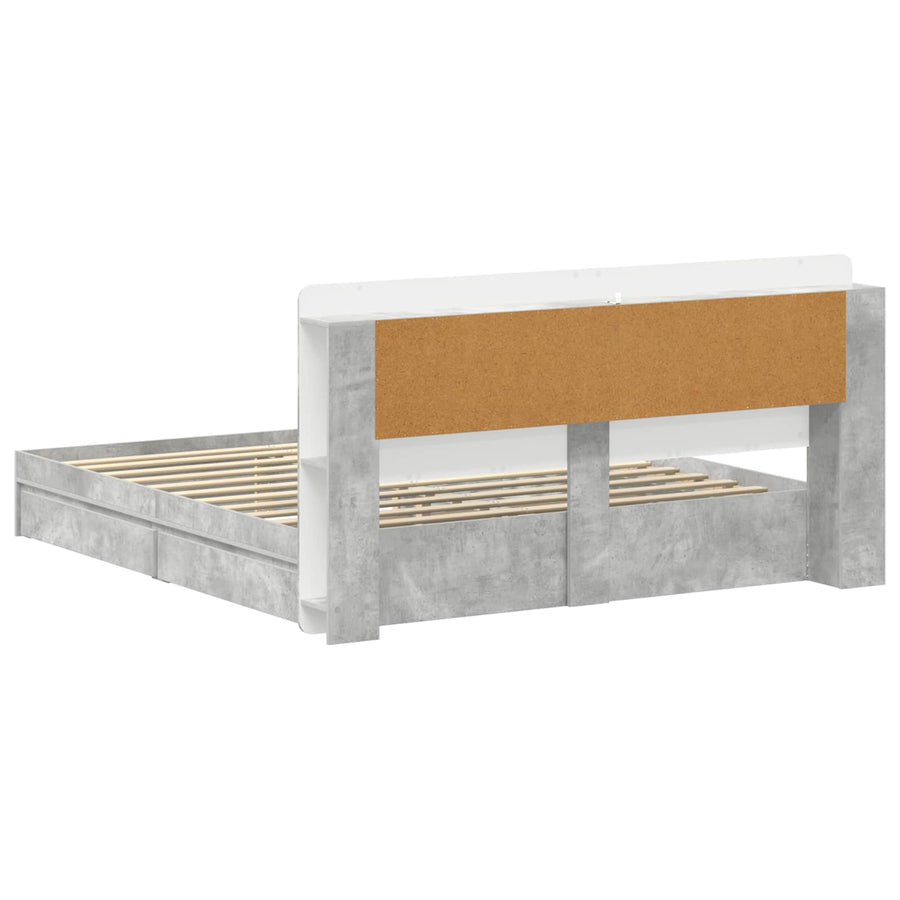 Bedframe met opslag Betongrijs 200 x 200 cm Bewerkt hout