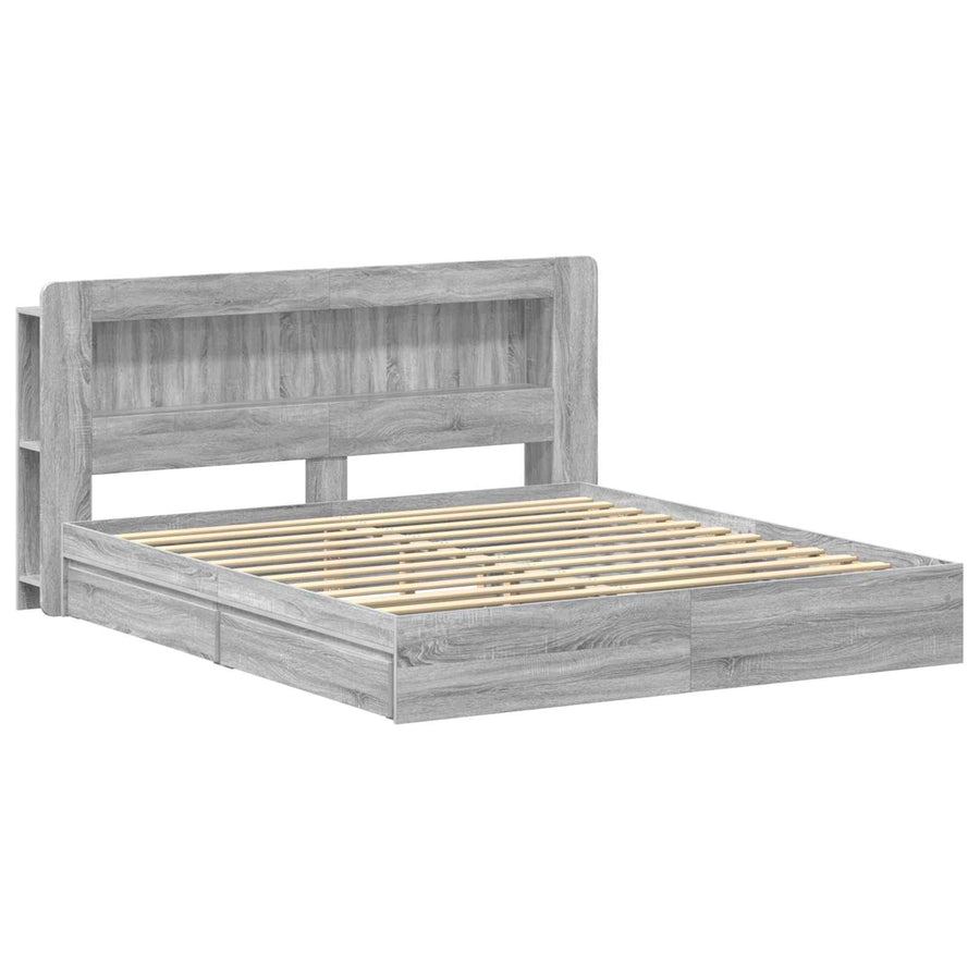 Bedframe met opslag Grijs Sonoma 200 x 200 cm Bewerkt hout