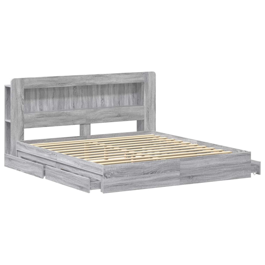 Bedframe met opslag Grijs Sonoma 200 x 200 cm Bewerkt hout