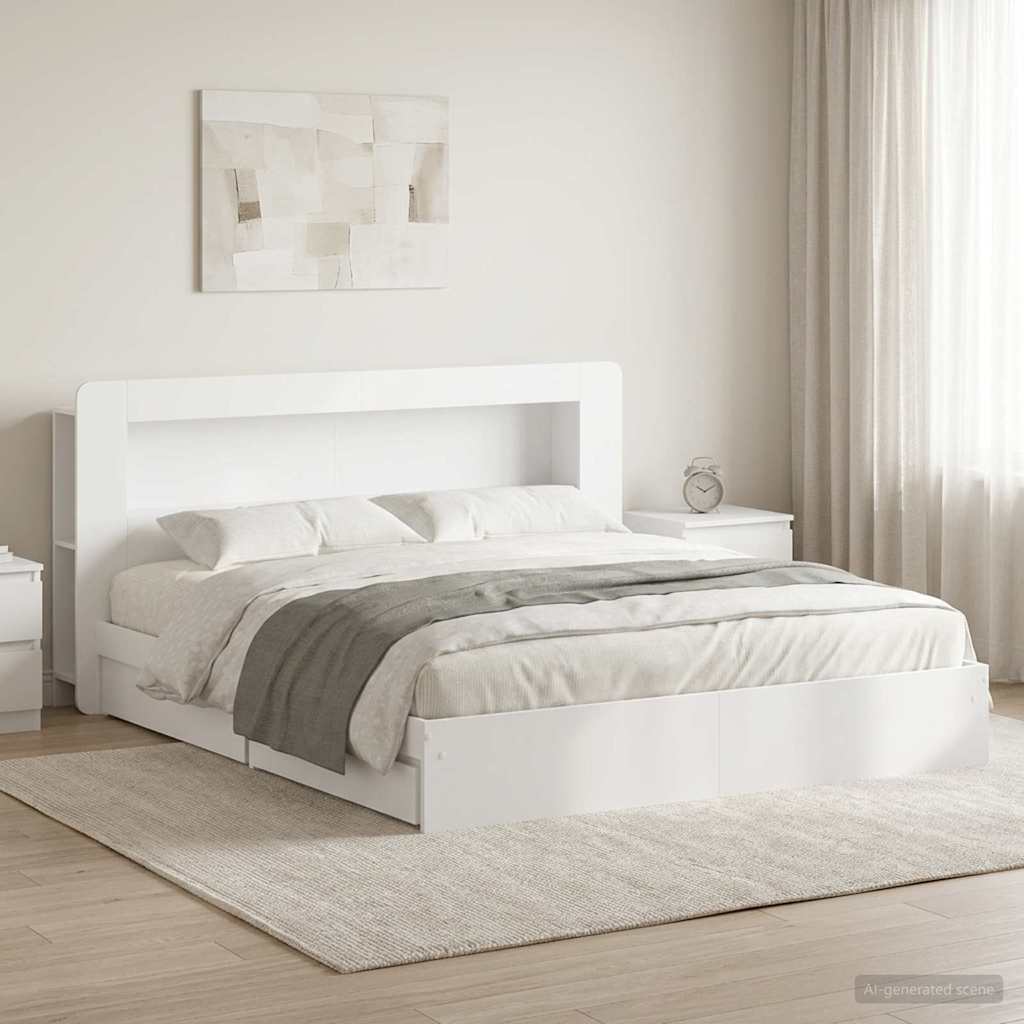 Bedframe met opslag met lade Wit 200 x 200 cm Bewerkt hout