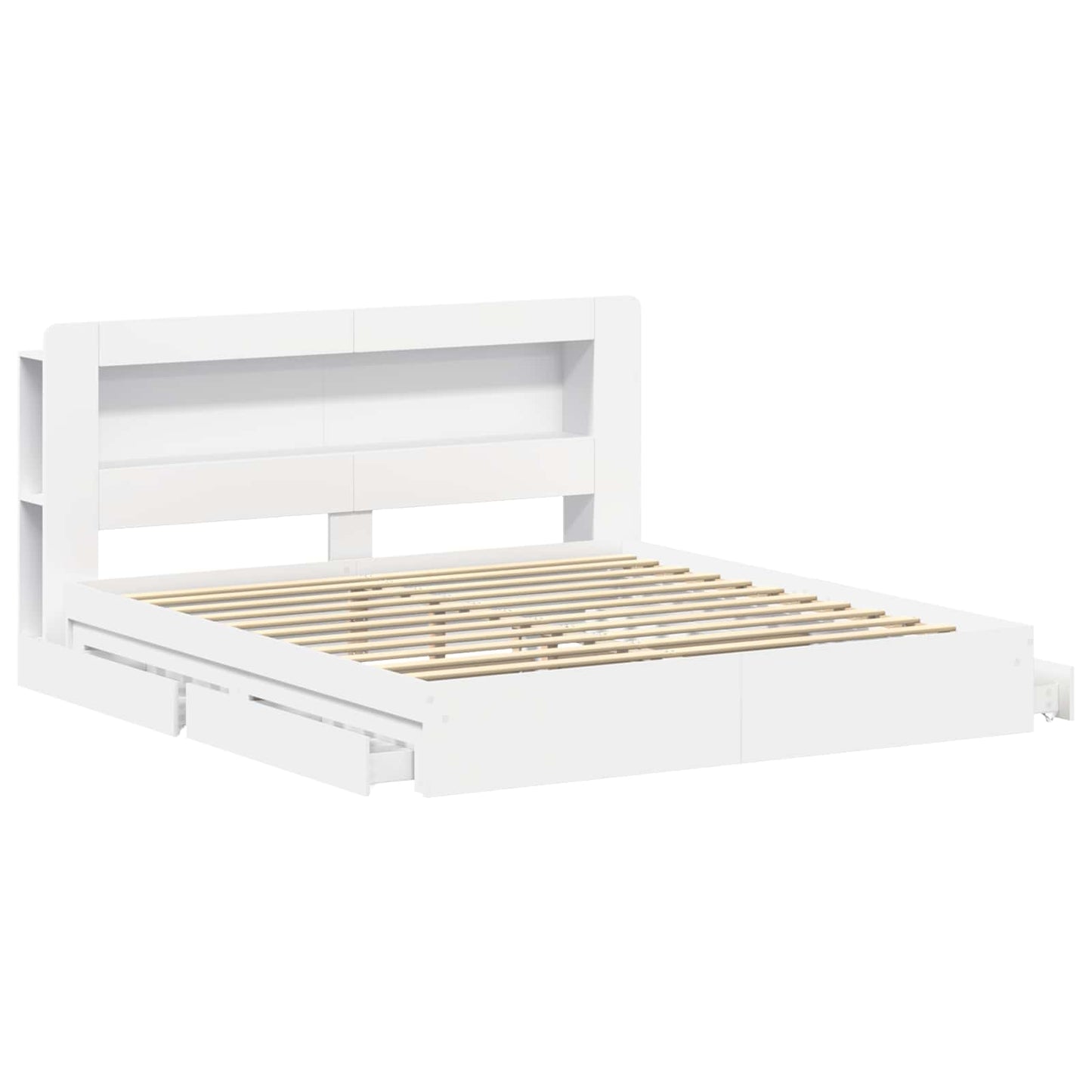 Bedframe met opslag met lade Wit 200 x 200 cm Bewerkt hout