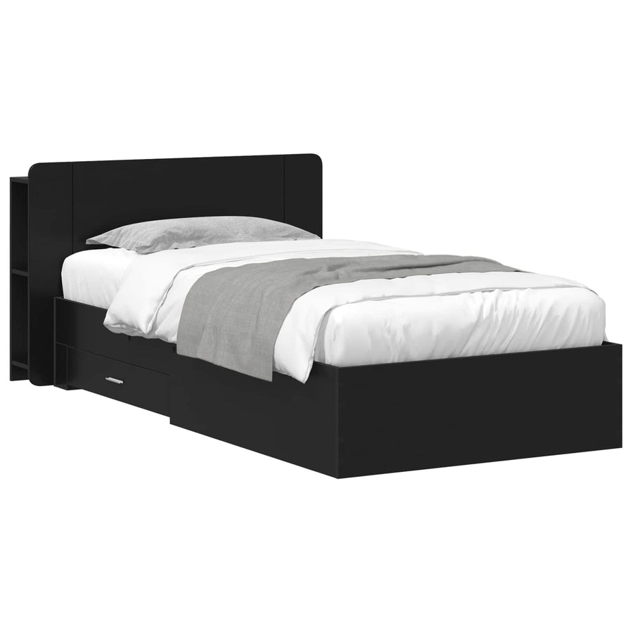 Bedframe met opslag Zwart 75 x 190 cm Bewerkt hout