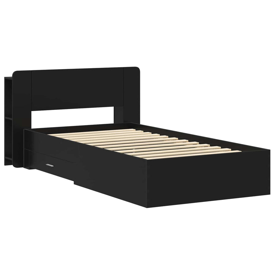 Bedframe met opslag Zwart 75 x 190 cm Bewerkt hout