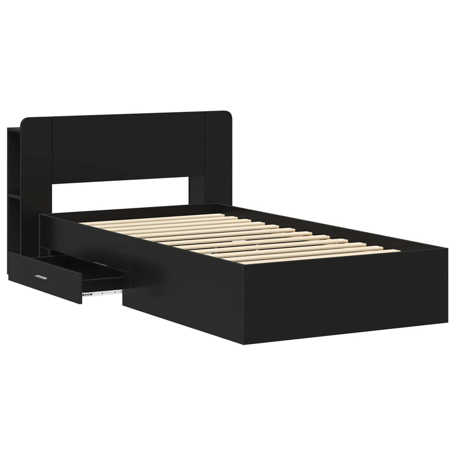 Bedframe met opslag Zwart 75 x 190 cm Bewerkt hout
