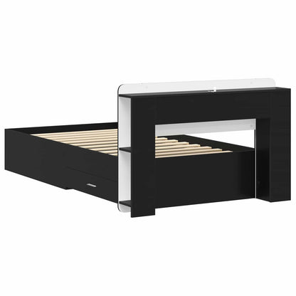 Bedframe met opslag Zwart 75 x 190 cm Bewerkt hout