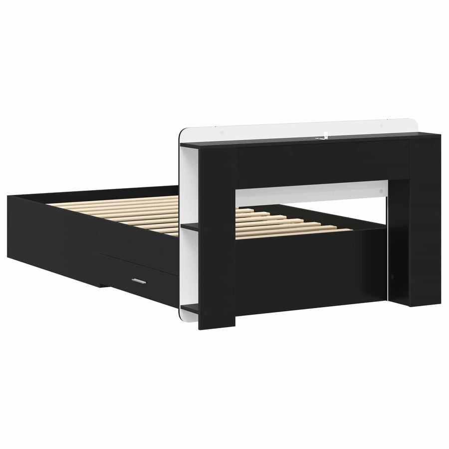 Bedframe met opslag Zwart 75 x 190 cm Bewerkt hout