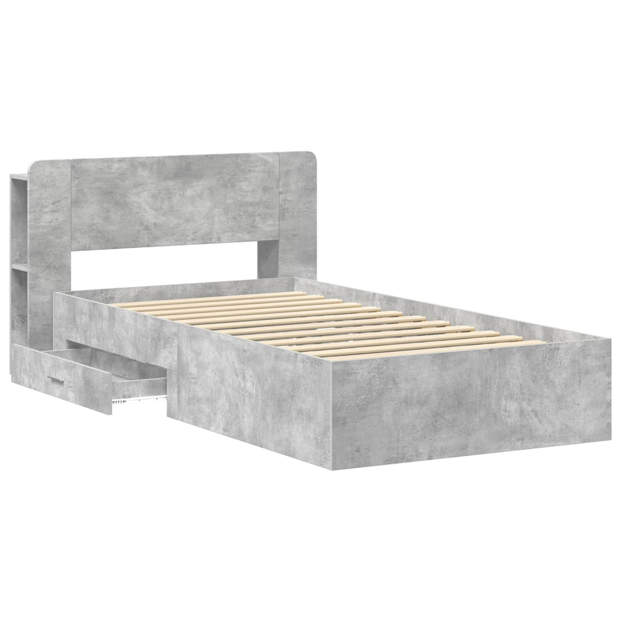 Bedframe met opslag Betongrijs 75 x 190 cm Bewerkt hout