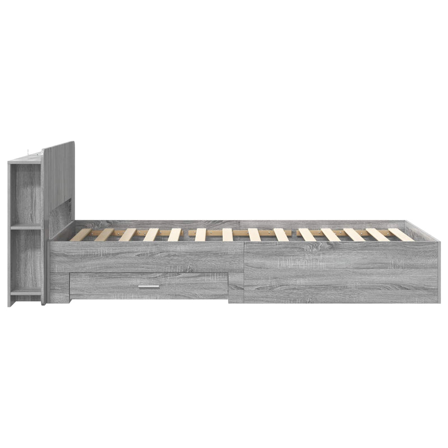 Bedframe met opslag Grijs Sonoma 75 x 190 cm Bewerkt hout