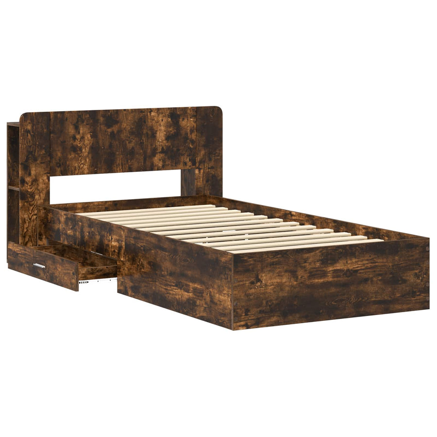Bedframe met opslag Gerookt eiken 75 x 190 cm Bewerkt hout