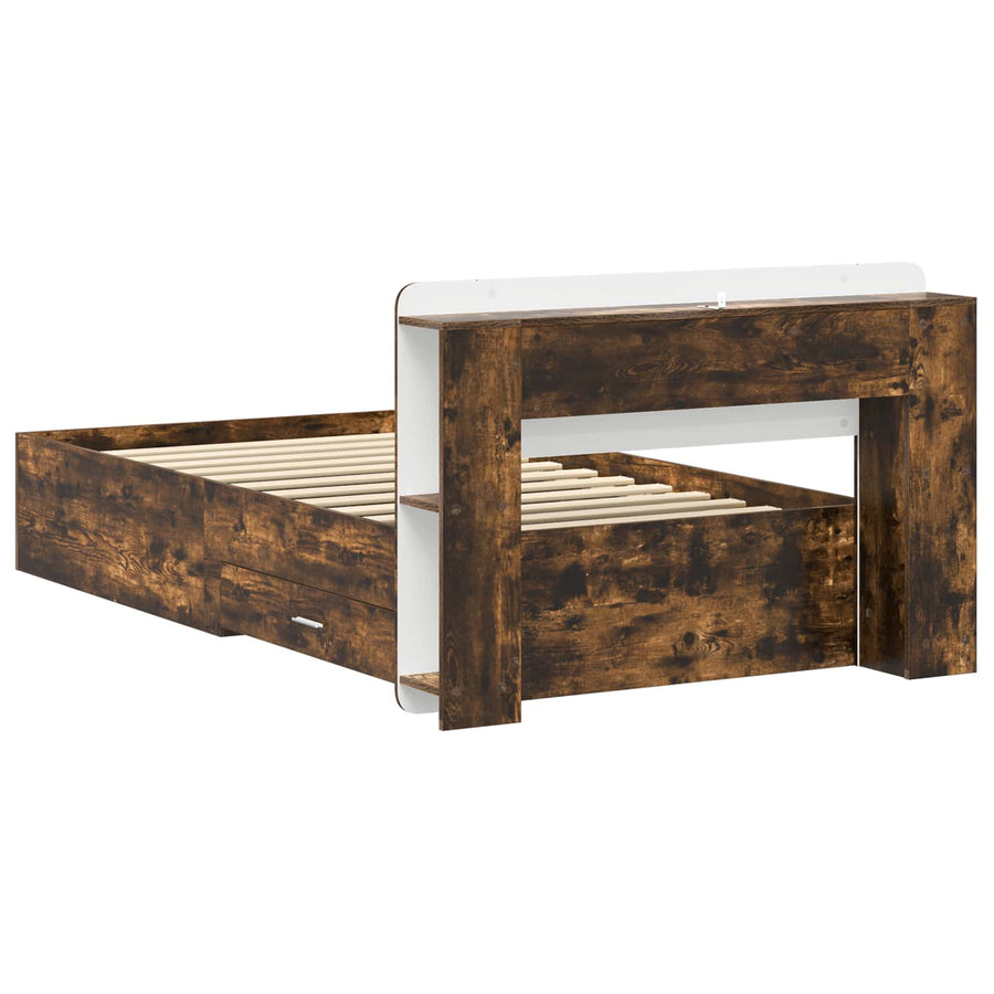 Bedframe met opslag Gerookt eiken 75 x 190 cm Bewerkt hout