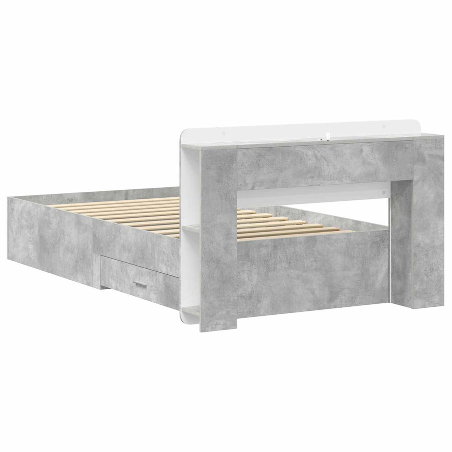 Bedframe met opslag Betongrijs 80 x 200 cm Bewerkt hout