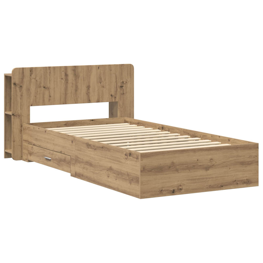 Bedframe met opslag Artisanaal eiken 90 x 190 cm Bewerkt hout