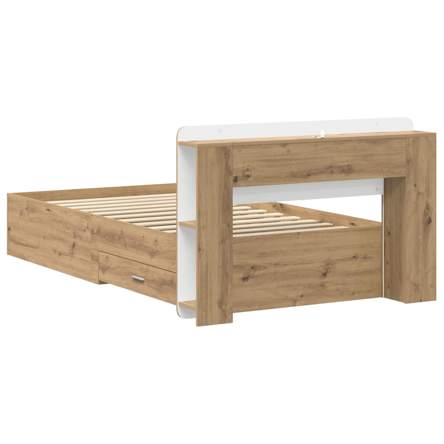 Bedframe met opslag Artisanaal eiken 90 x 190 cm Bewerkt hout