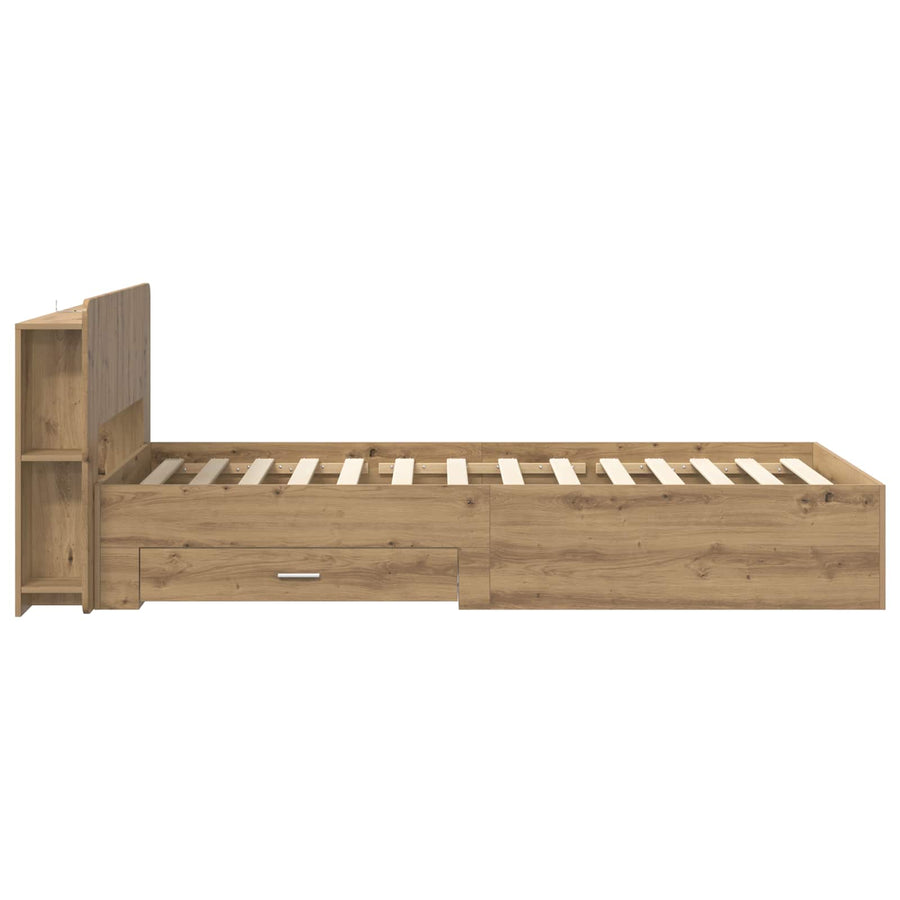 Bedframe met opslag Artisanaal eiken 90 x 190 cm Bewerkt hout