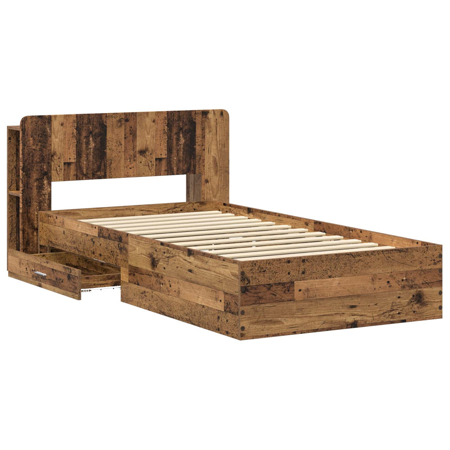 Bedframe met opslag met lade Oud hout 90 x 190 cm Bewerkt hout