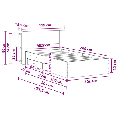Bedframe met opslag met lade Oud hout 100 x 200 cm Bewerkt hout
