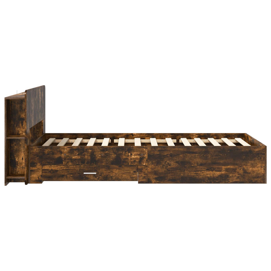 Bedframe met opslag Gerookt eiken 100 x 200 cm Bewerkt hout