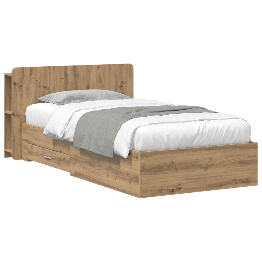 Bedframe met opslag Artisanaal eiken 90 x 200 cm Bewerkt hout
