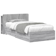 Bedframe 90x200 cm grijs bewerkt hout met opslag