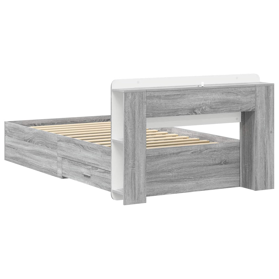 Bedframe met opslag Grijs Sonoma 90 x 200 cm Bewerkt hout