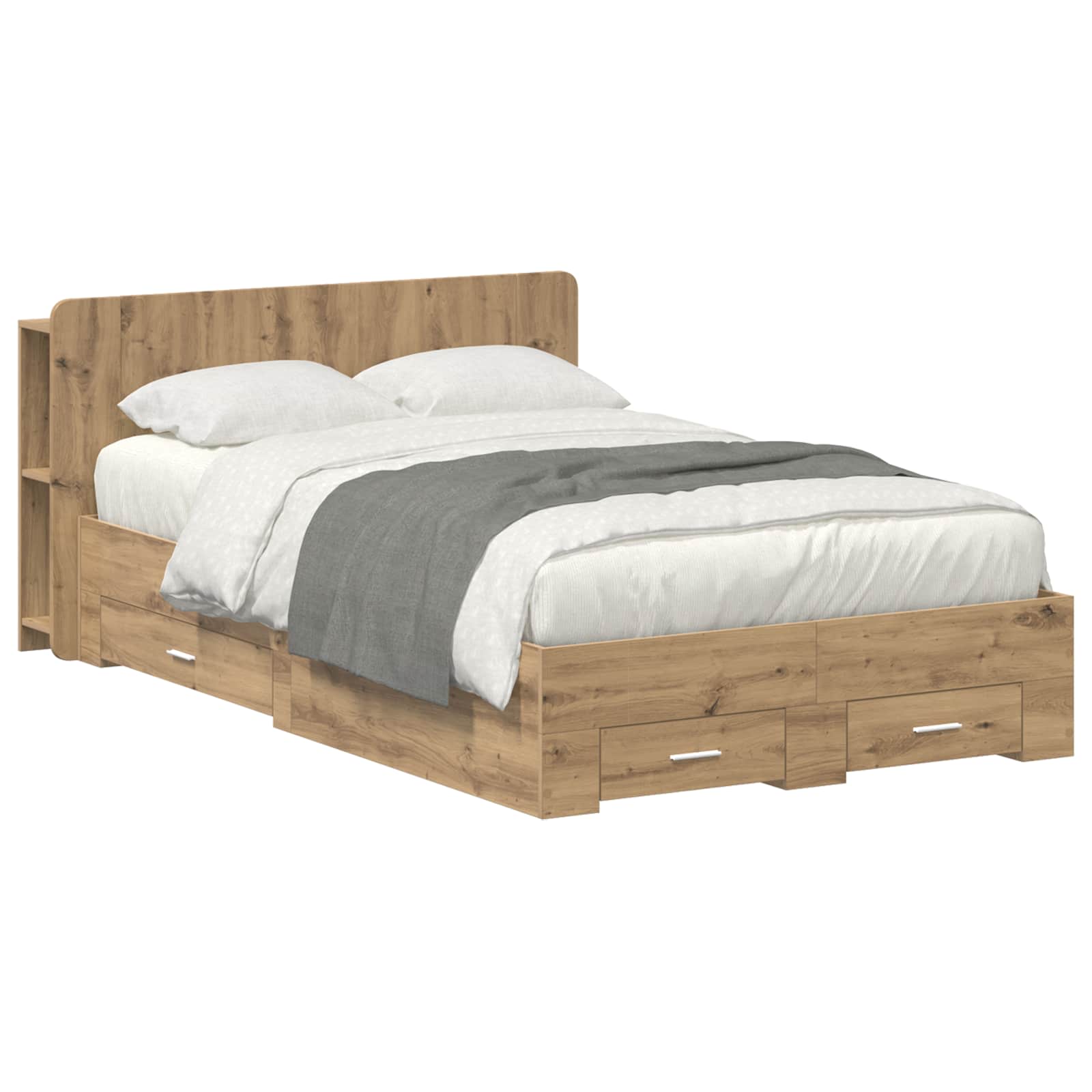 Bedframe met opslag Artisanaal eiken 120 x 190 cm Bewerkt hout