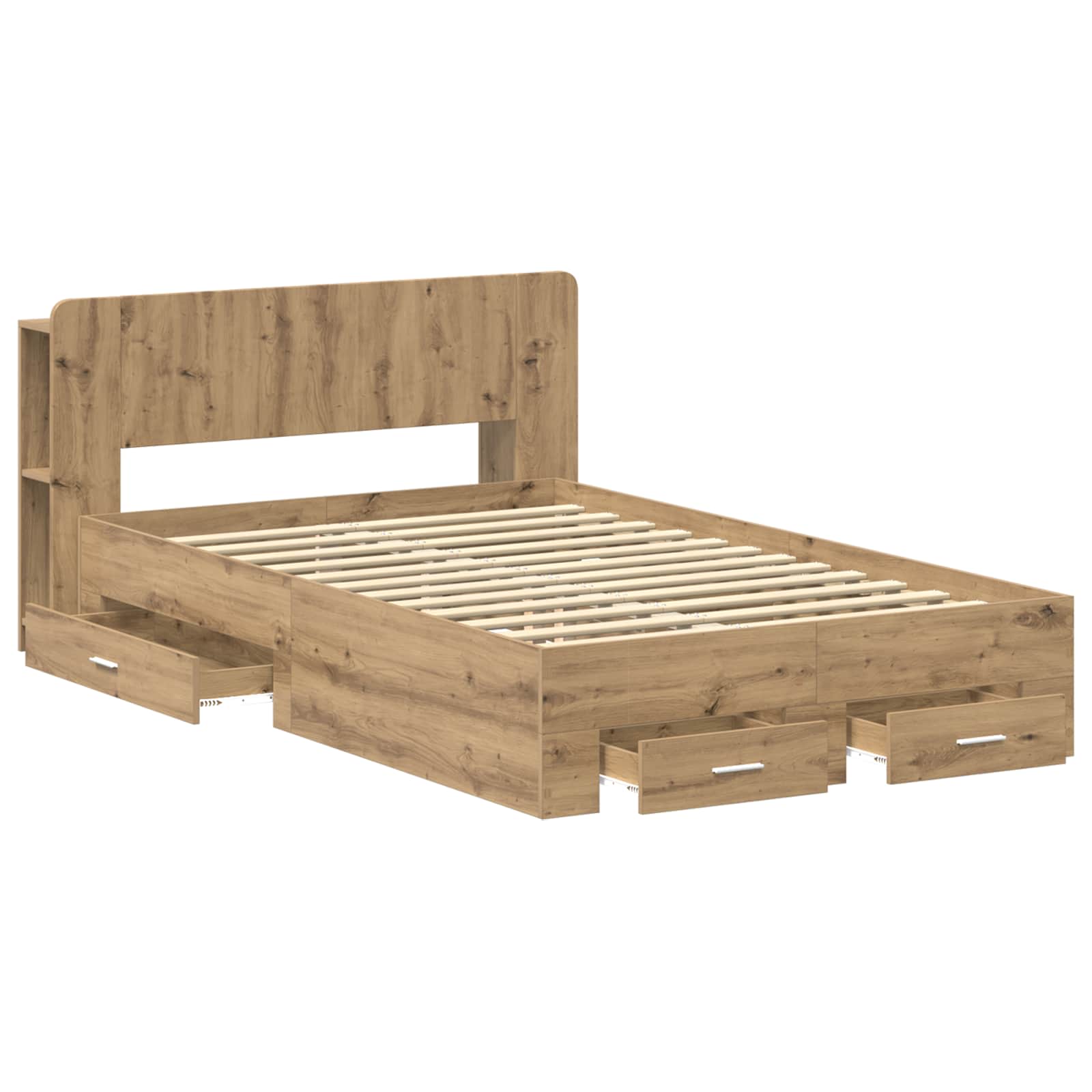 Bedframe met opslag Artisanaal eiken 120 x 190 cm Bewerkt hout