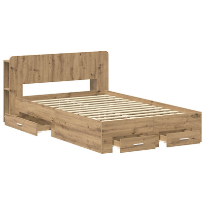 Bedframe met opslag Artisanaal eiken 120 x 190 cm Bewerkt hout