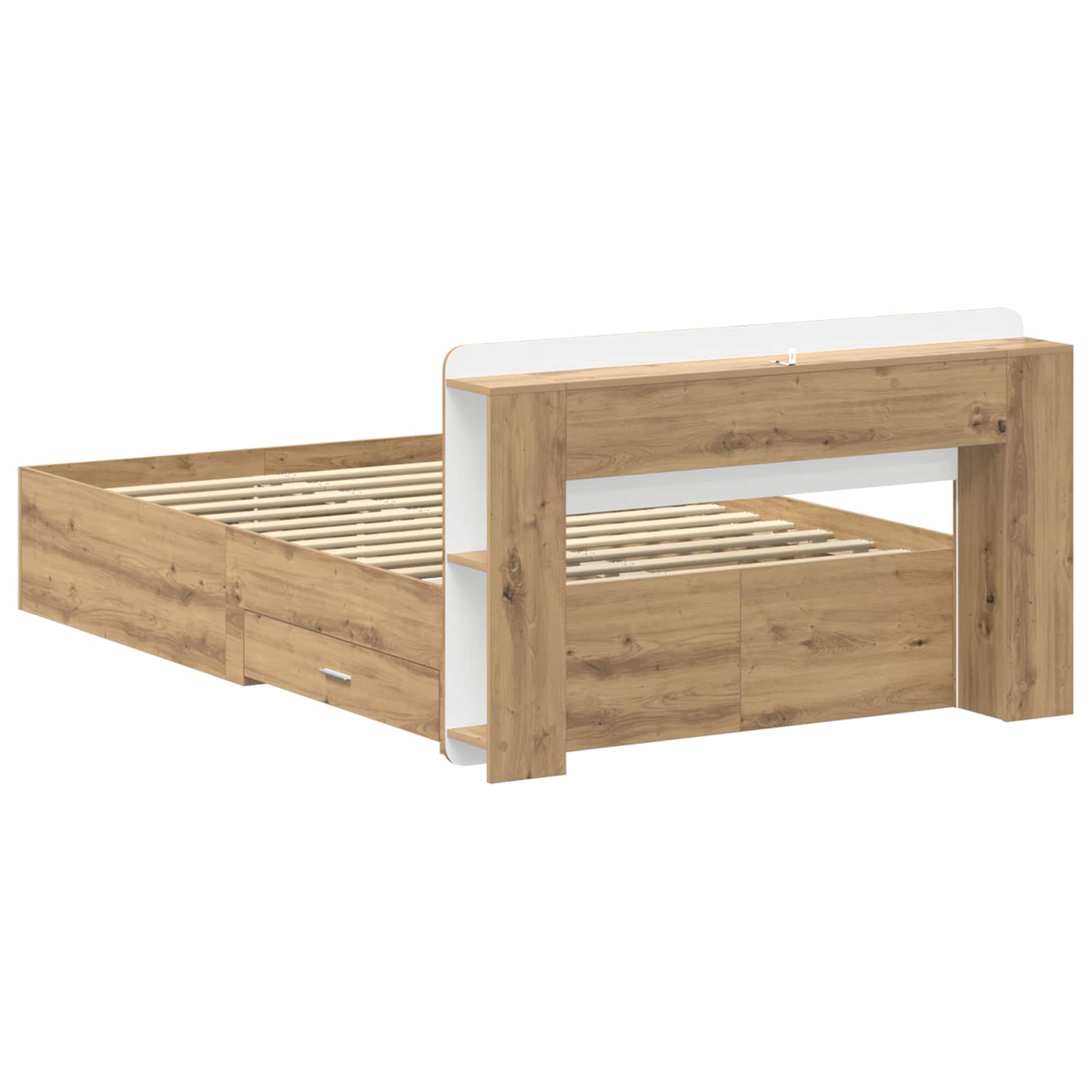 Bedframe met opslag Artisanaal eiken 120 x 190 cm Bewerkt hout