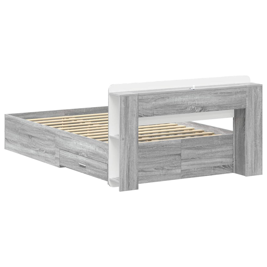 Bedframe met opslag Grijs Sonoma 120 x 190 cm Bewerkt hout