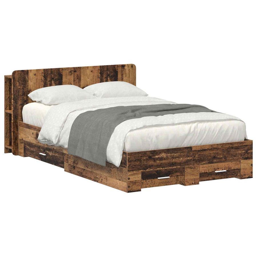 Bedframe met opslag met lade Oud hout 120 x 190 cm Bewerkt hout