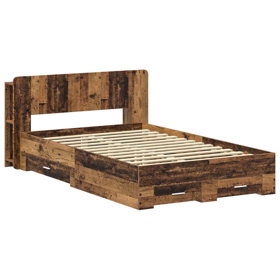 Bedframe met opslag met lade Oud hout 120 x 190 cm Bewerkt hout