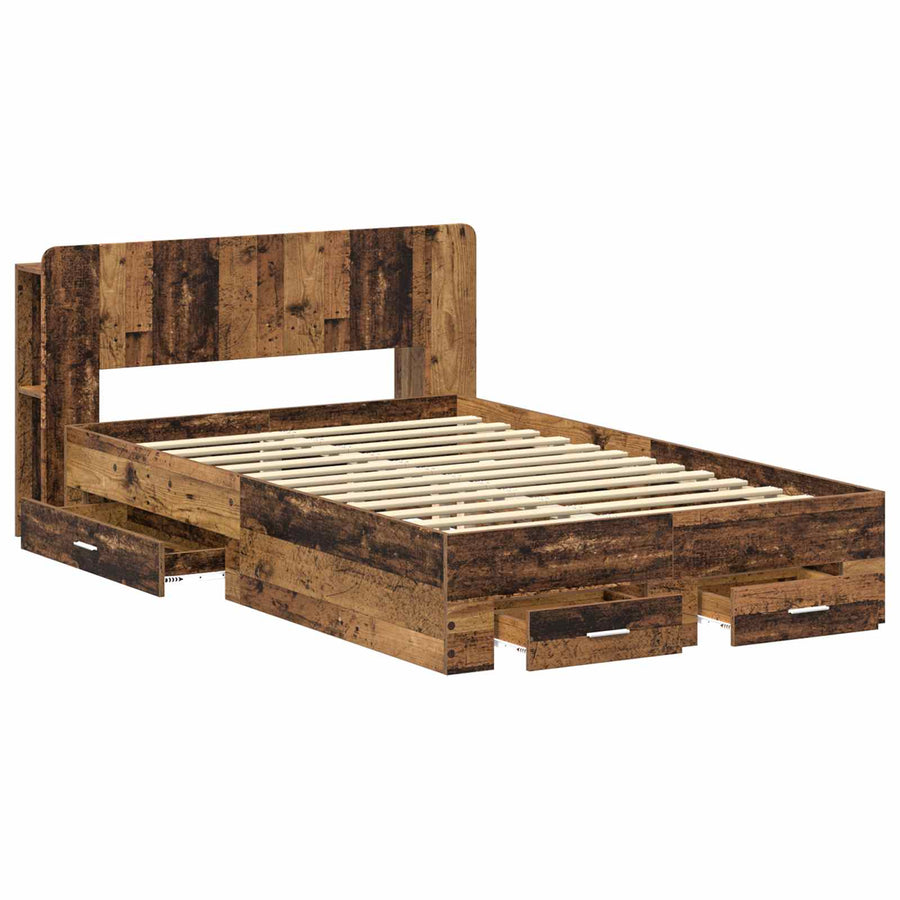 Bedframe met opslag met lade Oud hout 120 x 190 cm Bewerkt hout