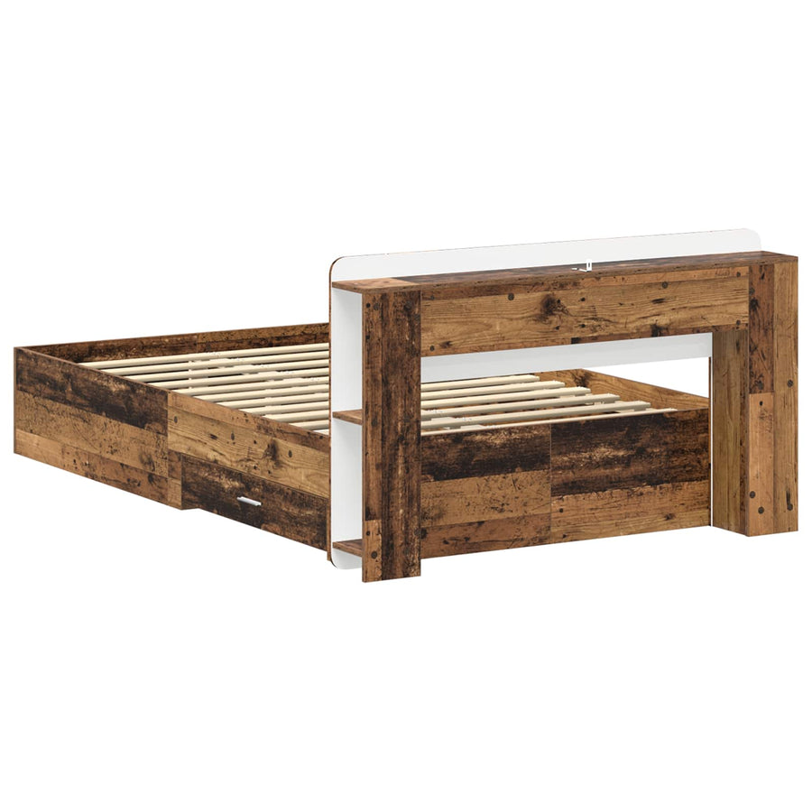 Bedframe met opslag met lade Oud hout 120 x 190 cm Bewerkt hout