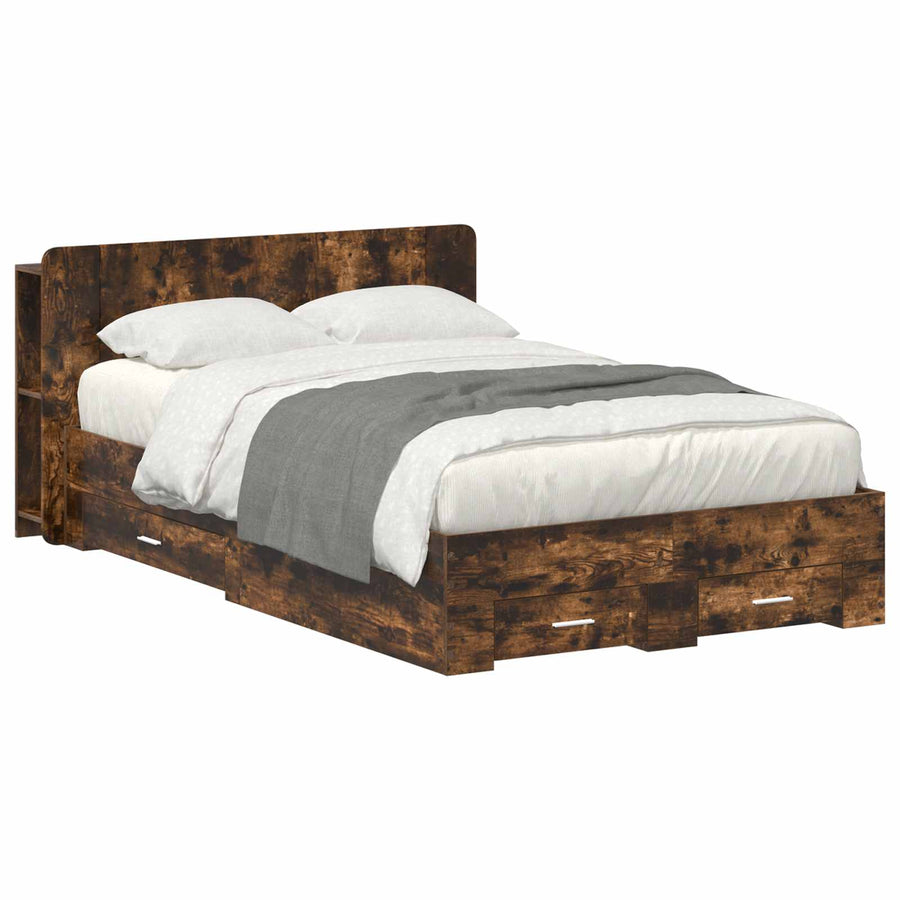 Bedframe met opslag Gerookt eiken 120 x 190 cm Bewerkt hout