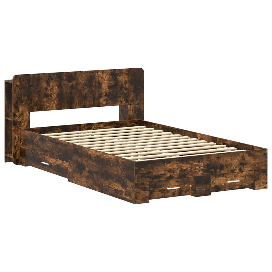 Bedframe met opslag Gerookt eiken 120 x 190 cm Bewerkt hout