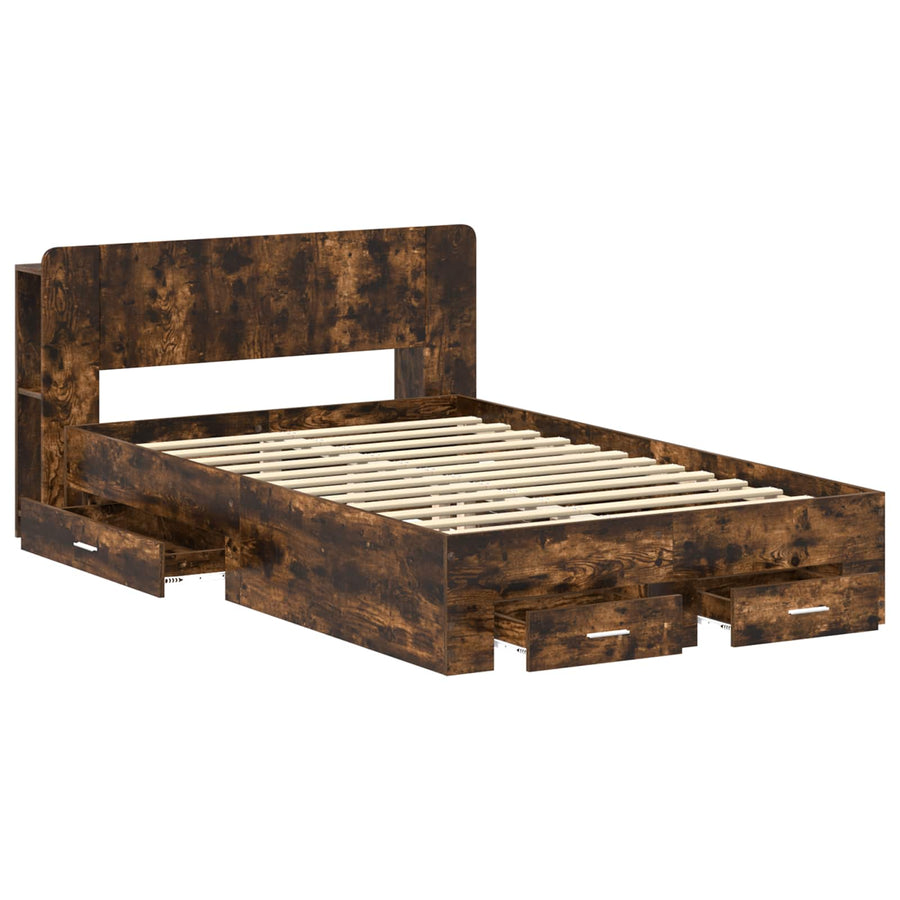 Bedframe met opslag Gerookt eiken 120 x 190 cm Bewerkt hout