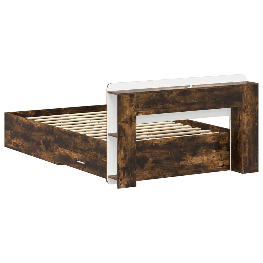 Bedframe met opslag Gerookt eiken 120 x 190 cm Bewerkt hout