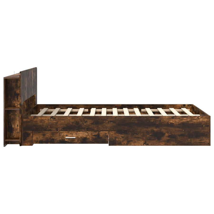 Bedframe met opslag Gerookt eiken 120 x 190 cm Bewerkt hout