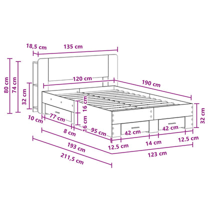 Bedframe met opslag Gerookt eiken 120 x 190 cm Bewerkt hout