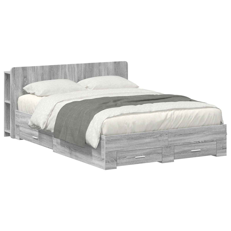 Bedframe met opslag Grijs Sonoma 140 x 200 cm Bewerkt hout