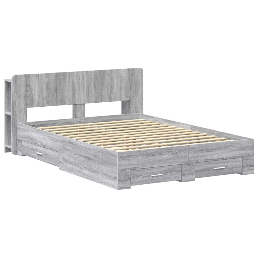 Bedframe met opslag Grijs Sonoma 140 x 200 cm Bewerkt hout