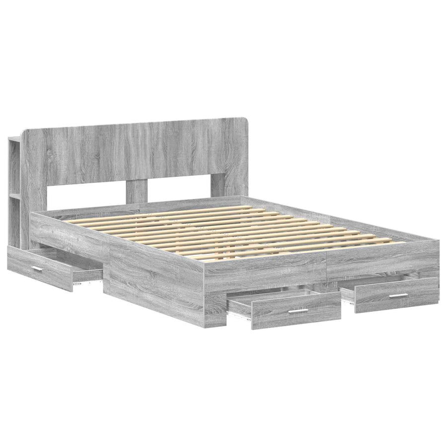 Bedframe met opslag Grijs Sonoma 140 x 200 cm Bewerkt hout