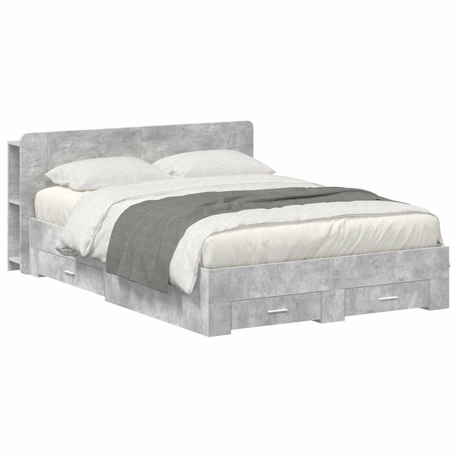 Bedframe met opslag Betongrijs 150 x 200 cm Bewerkt hout